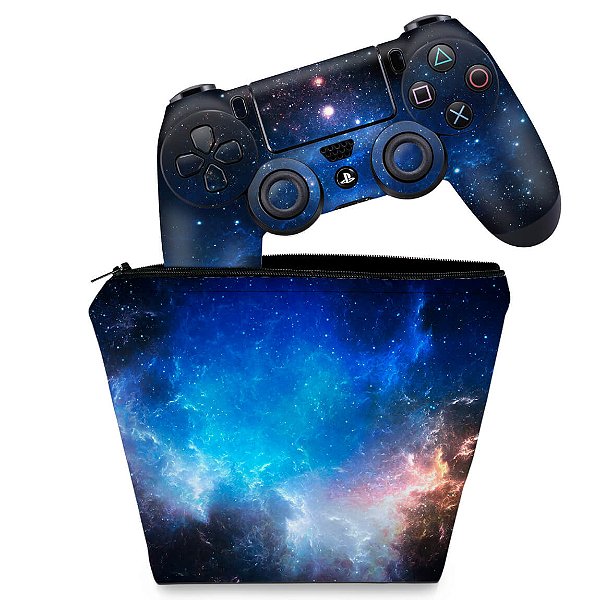 KIT Capa Case e Skin PS4 Controle  - Universo Cosmos