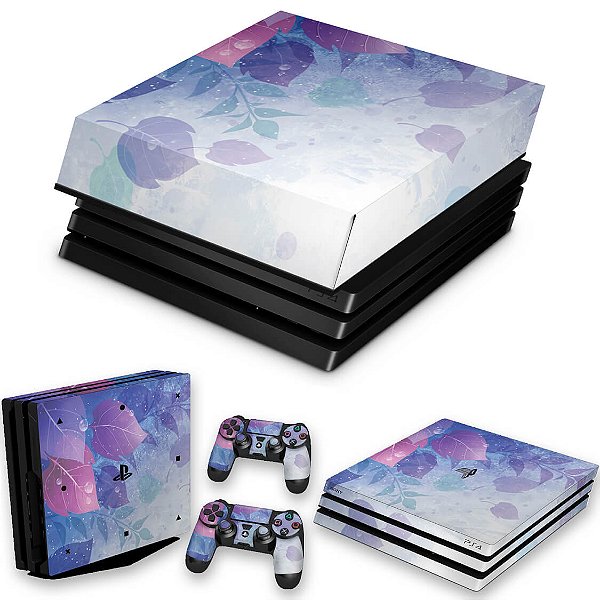 KIT PS4 Pro Skin e Capa Anti Poeira - Folhas Lilás