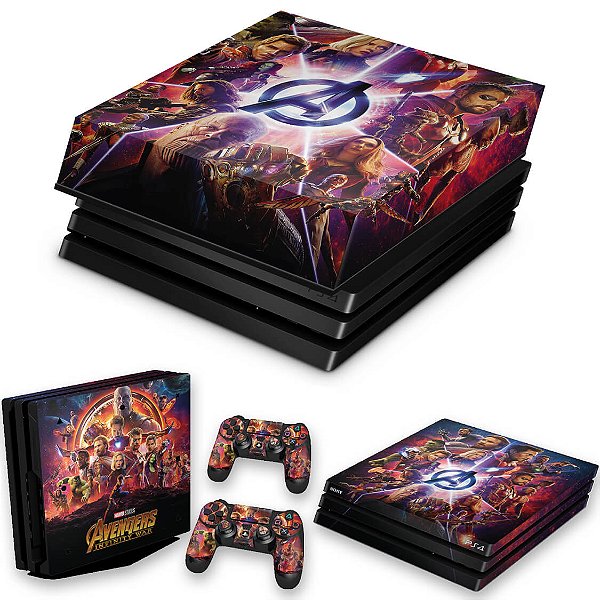 KIT PS4 Pro Skin e Capa Anti Poeira - Os Vingadores: Guerra Infinita