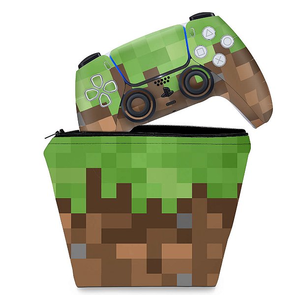 KIT Capa Case e Skin PS5 Controle - Minecraft