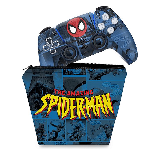 KIT Capa Case e Skin PS5 Controle - Homem-Aranha Spider-Man Comics