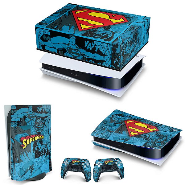 KIT PS5 Capa Anti Poeira e Skin -Superman Comics