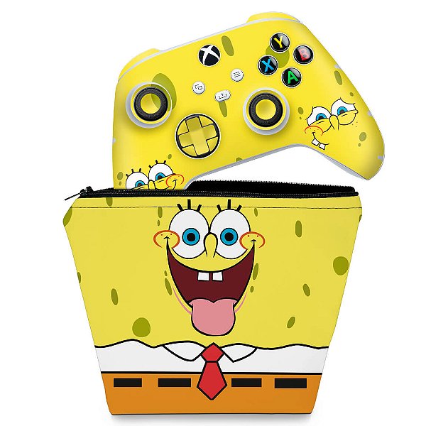 KIT Capa Case e Skin Xbox Series S X Controle - Bob Esponja