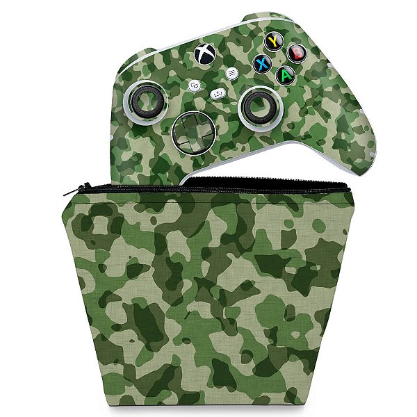 KIT Capa Case e Skin Xbox Series S X Controle - Camuflado Verde