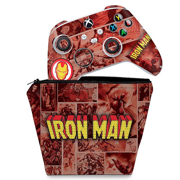 KIT Capa Case e Skin Xbox Series S X Controle - Homem De Ferro Comics