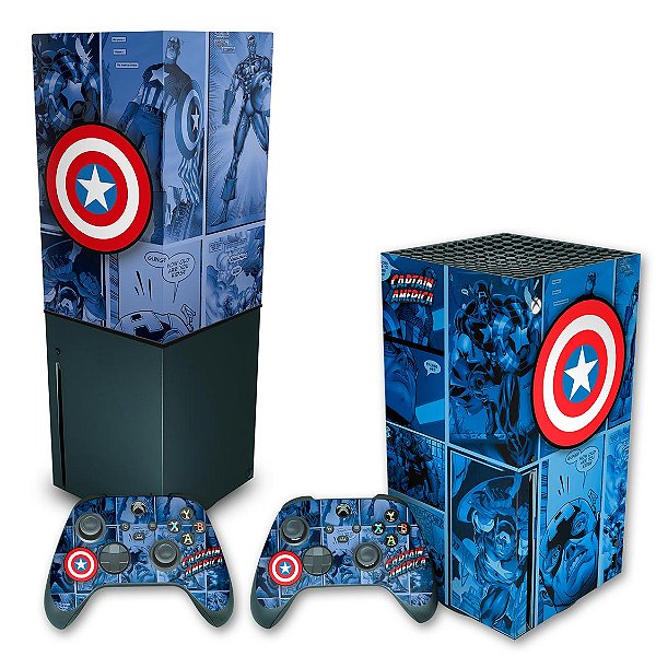 KIT Xbox Series X Skin e Capa Anti Poeira - Capitão América Comics