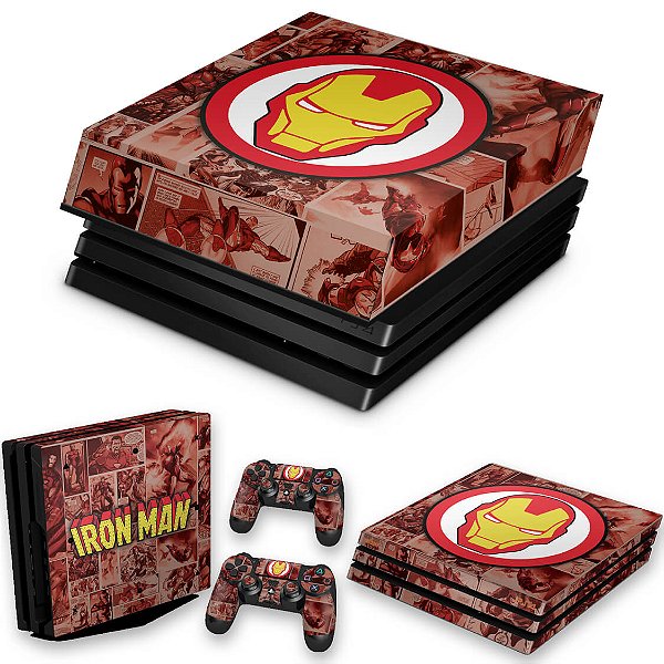 KIT PS4 Pro Skin e Capa Anti Poeira - Homem De Ferro Comics