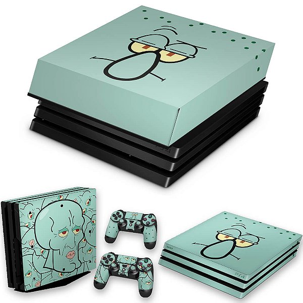 KIT PS4 Pro Skin e Capa Anti Poeira - Lula Molusco Bob Esponja