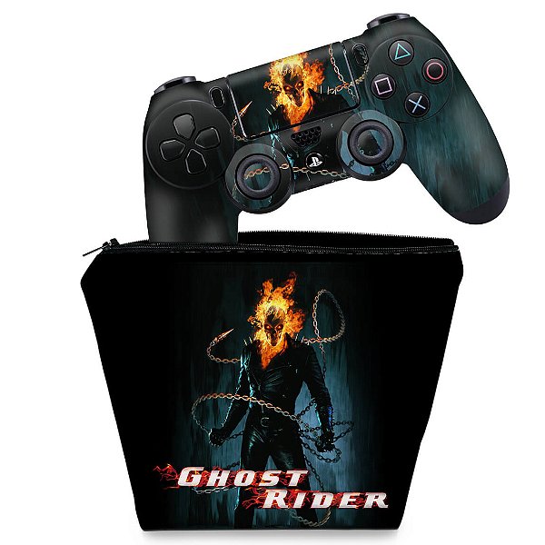 KIT Capa Case e Skin PS4 Controle  - Ghost Rider #B