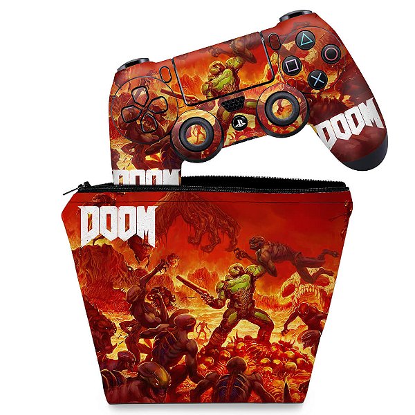 KIT Capa Case e Skin PS4 Controle  - Doom