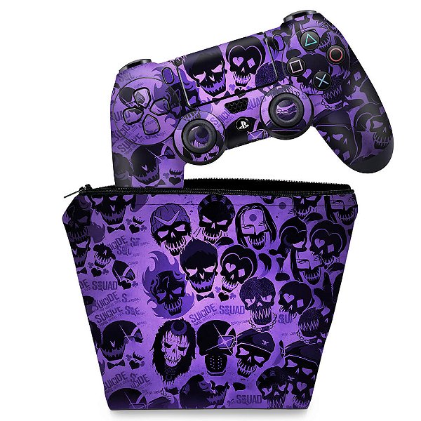 KIT Capa Case e Skin PS4 Controle  - Esquadrão Suicida #D