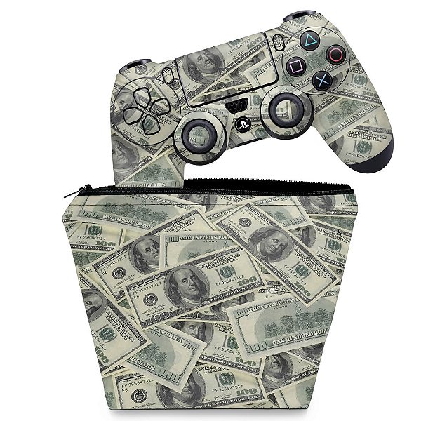 KIT Capa Case e Skin PS4 Controle  - Dollar Money Dinheiro