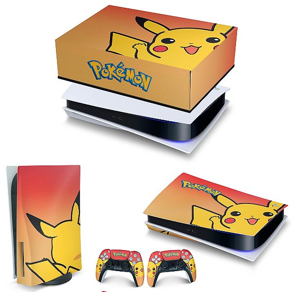 KIT PS5 Fat Capa Anti Poeira e Skin - Pokemon Pikachu