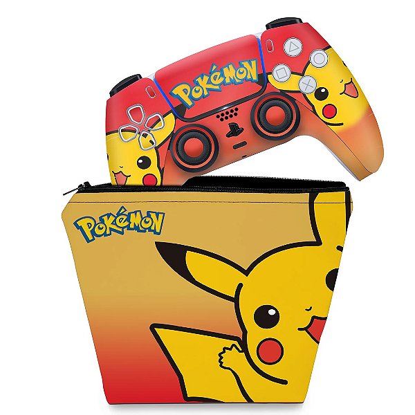 KIT Capa Case e Skin PS5 Controle - Pokemon Pikachu