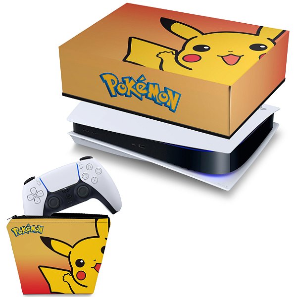 KIT PS5 Fat Capa e Case Controle - Pokemon Pikachu