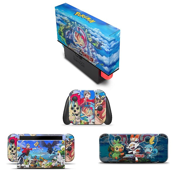 KIT Nintendo Switch Oled Skin e Capa Anti Poeira - Pokémon Sword And Shield