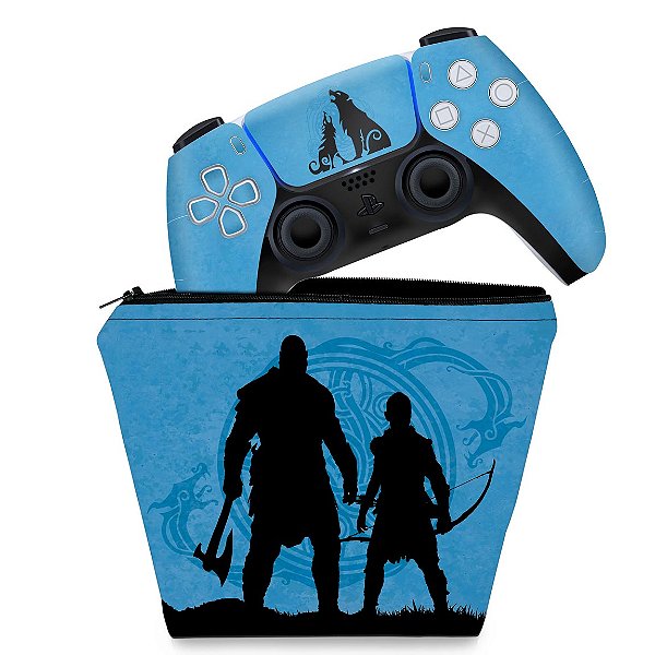 KIT Capa Case e Skin PS5 Controle - God of War Ragnarok Edition