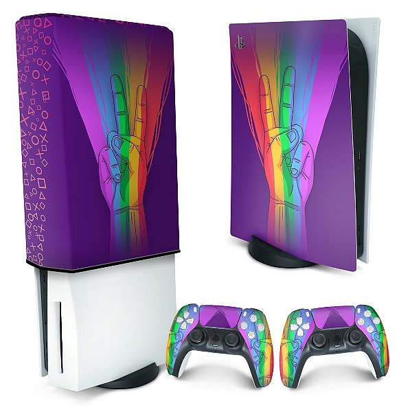 KIT PS5 Skin e Capa Anti Poeira - Rainbow Colors Colorido
