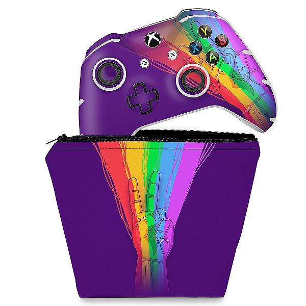 KIT Capa Case e Skin Xbox One Slim X Controle - Rainbow Colors Colorido