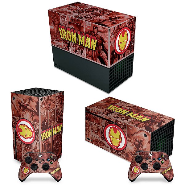 KIT Xbox Series X Capa Anti Poeira e Skin - Homem De Ferro Comics