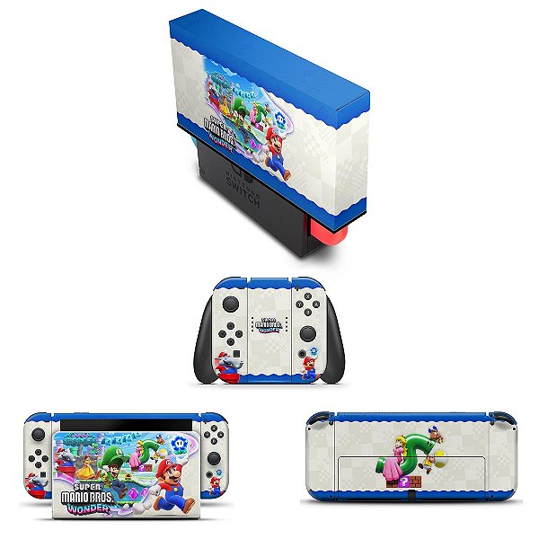 KIT Nintendo Switch Oled Skin e Capa Anti Poeira - Super Mario Bros. Wonder