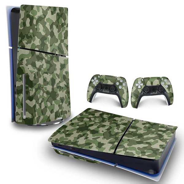 Skin PS5 Slim Horizontal - Camuflado Verde