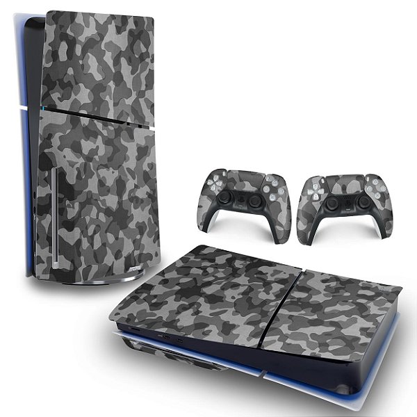 Skin PS5 Slim Horizontal - Camuflado Cinza
