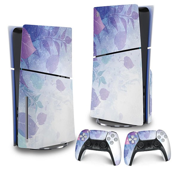 Skin PS5 Slim Vertical - Folhas Lilás