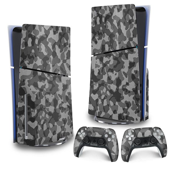 Skin PS5 Slim Vertical - Camuflado Cinza
