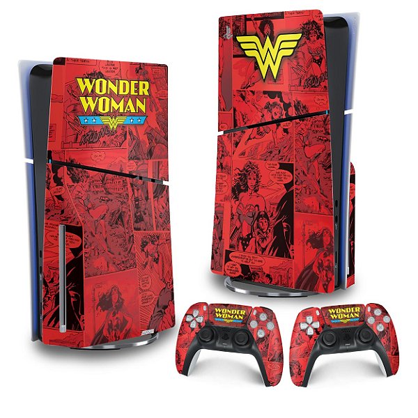 Skin PS5 Slim Vertical - Mulher Maravilha Comics