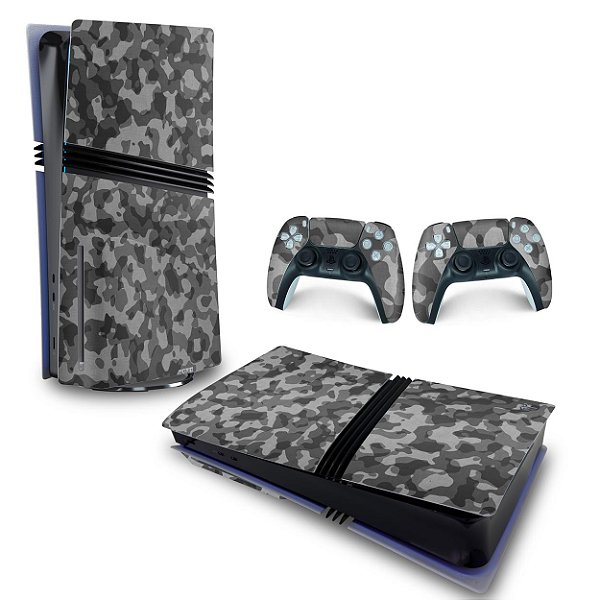 Skin PS5 Pro Horizontal - Camuflado Cinza