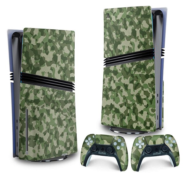 Skin PS5 Pro Vertical - Camuflado Verde