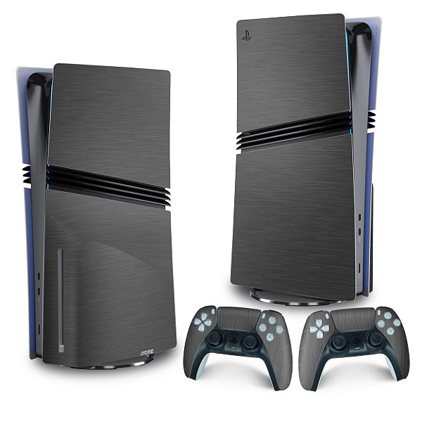 Skin PS5 Pro Vertical - Aço Escovado Cinza