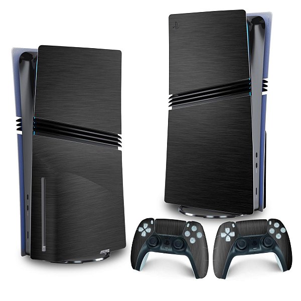 Skin PS5 Pro Vertical - Aço Escovado Preto