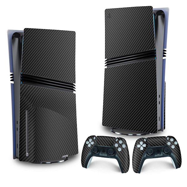 Skin PS5 Pro Vertical - Fibra de Carbono Preto