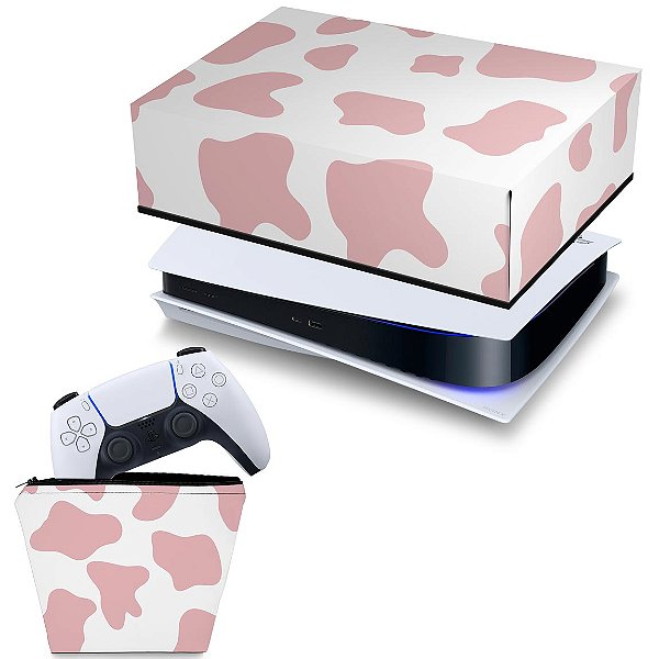 KIT PS5 Capa e Case Controle - Vaquinha Rosa