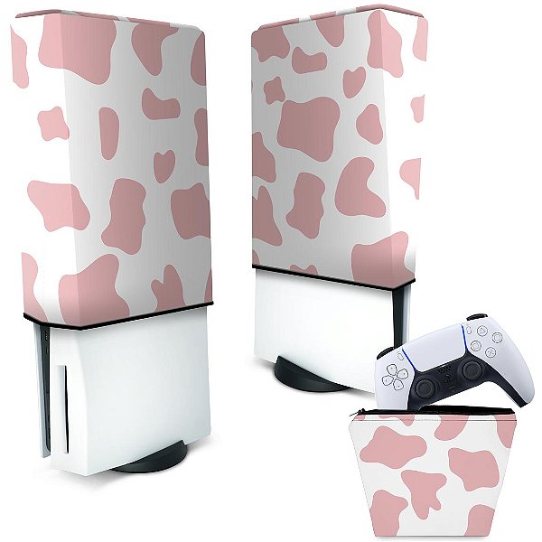 KIT Capa PS5 e Case Controle - Vaquinha Rosa