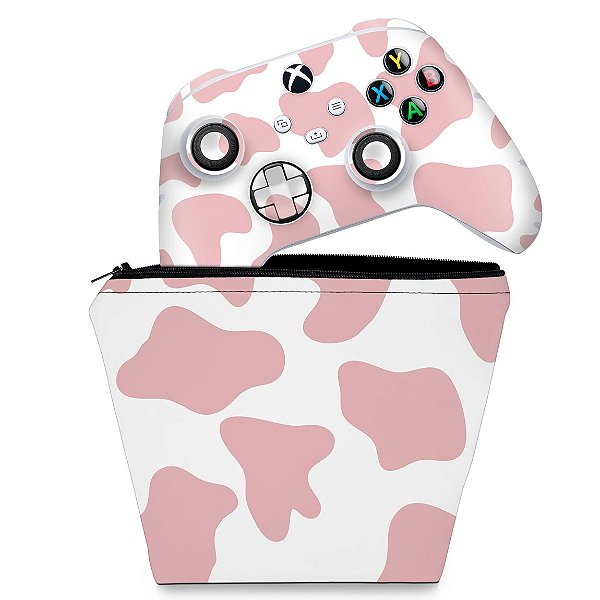 KIT Capa Case e Skin Xbox Series S X Controle - Vaquinha Rosa