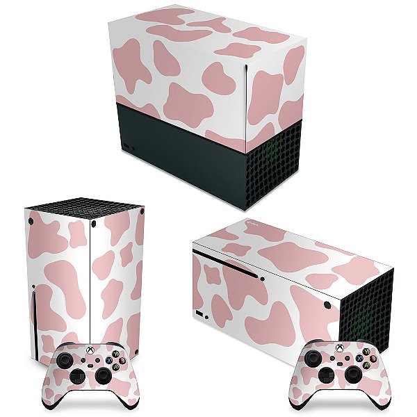KIT Xbox Series X Capa Anti Poeira e Skin - Vaquinha Rosa