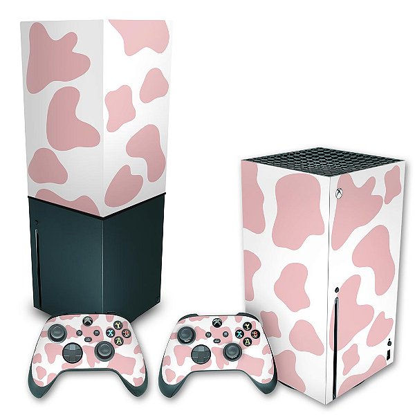 KIT Xbox Series X Skin e Capa Anti Poeira - Vaquinha Rosa