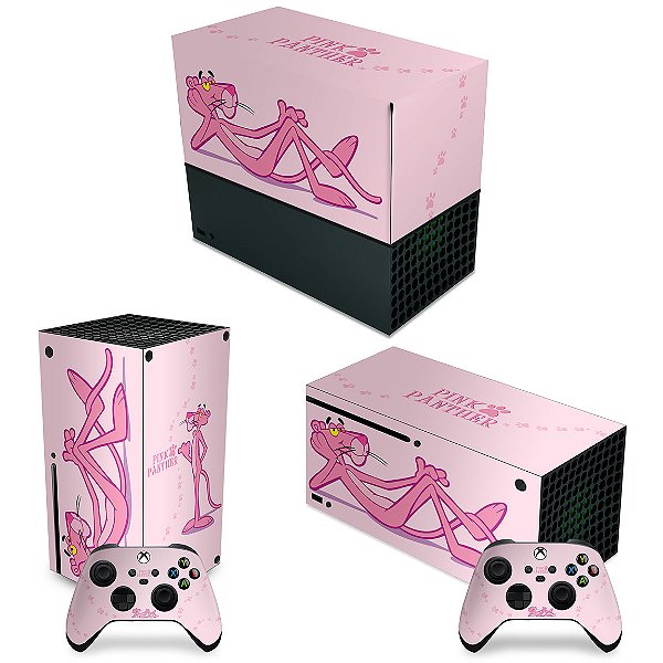 KIT Xbox Series X Capa Anti Poeira e Skin - Pantera Cor de Rosa