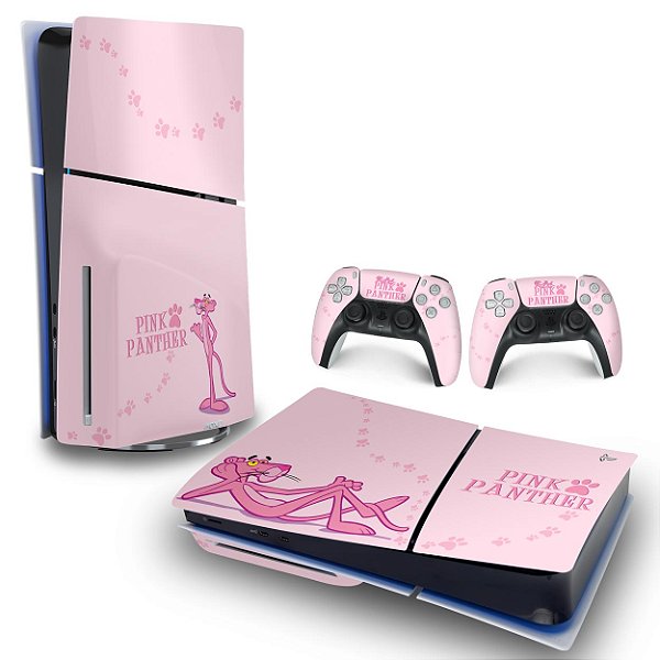 Skin PS5 Slim Horizontal - Pantera Cor de Rosa