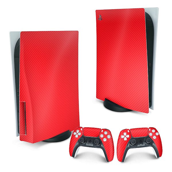 PS5 Fat Skin - Fibra de Carbono Vermelho