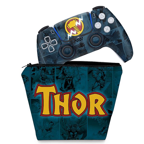KIT Capa Case e Skin PS5 Controle - Thor Comics