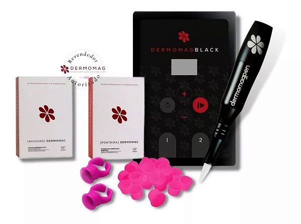 Kit Dermógrafo Pen Black Dermomag +10 Agulhas + 10 Ponteiras