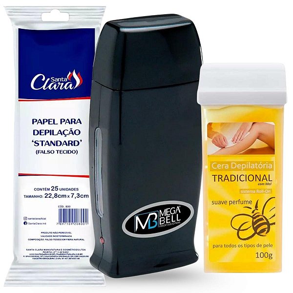 Kit Depilação Aquecedor Rollon + Cera Quente + Papel Megabell