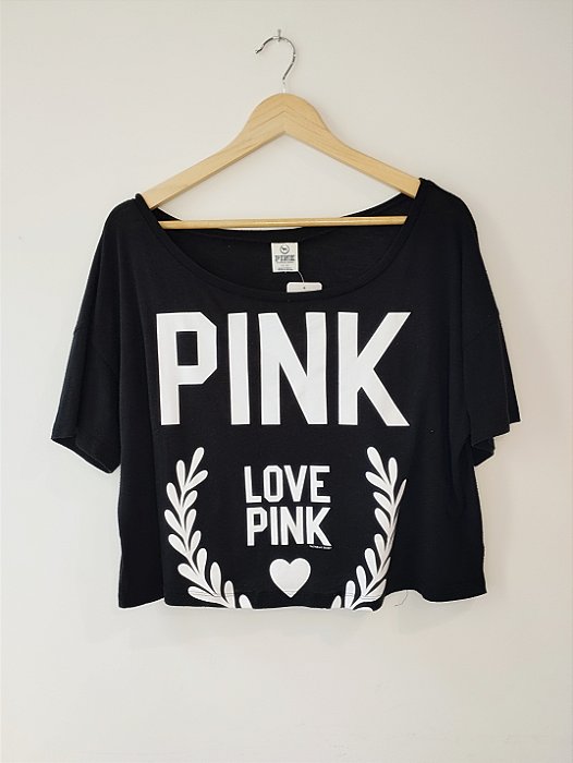 Blusa preta cropped Pink (Victoria's Secret) - Brechó XL - Brechó Plus Size