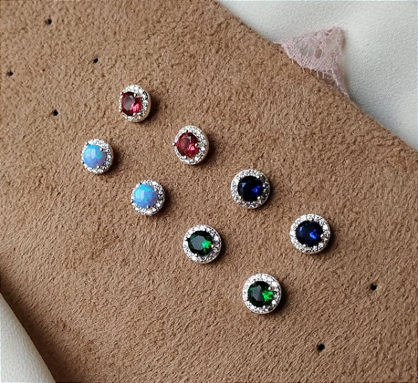 Brinco Zircônia Colorida Prata 925