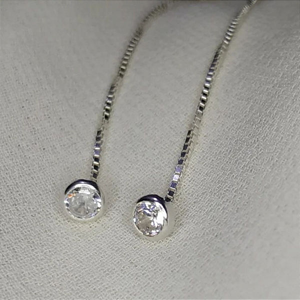 Brinco corrente ponto de luz prata 925