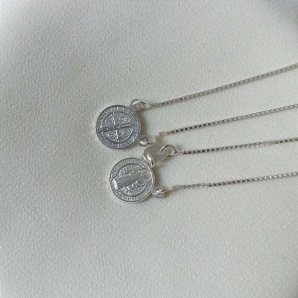 Escapulário medalha São Bento 70cm prata 925